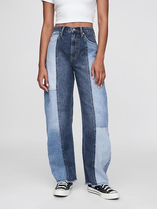 High Rise Patchwork Barrel Jeans Product Image