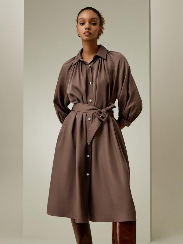 Belted Silk-Wool Windbreaker Dress Product Image