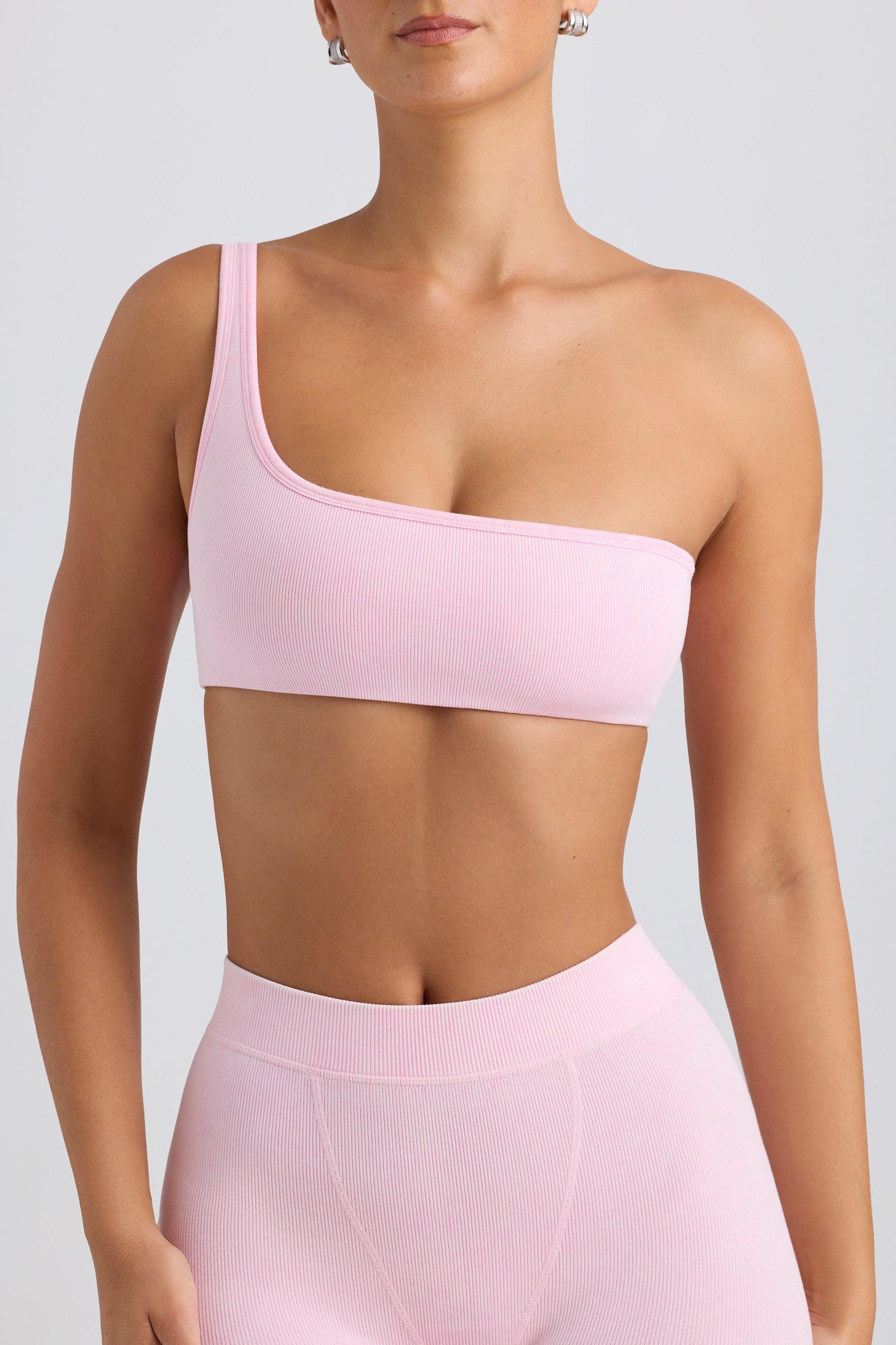 One-Shoulder Sports Bra in Washed Ice Pink Product Image