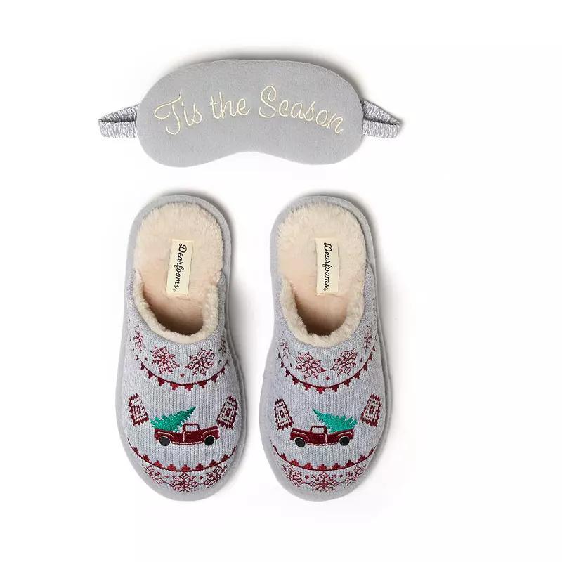 Dearforms Womens Novelty Holiday Knit Scuff Slippers and Eyemask Light Grey Gray Product Image