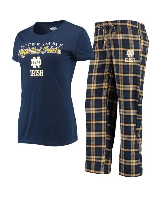 Womens Concepts Sport /Gold Notre Dame Fighting Irish Lodge T-Shirt & Flannel Pants Sleep Set Blue Product Image