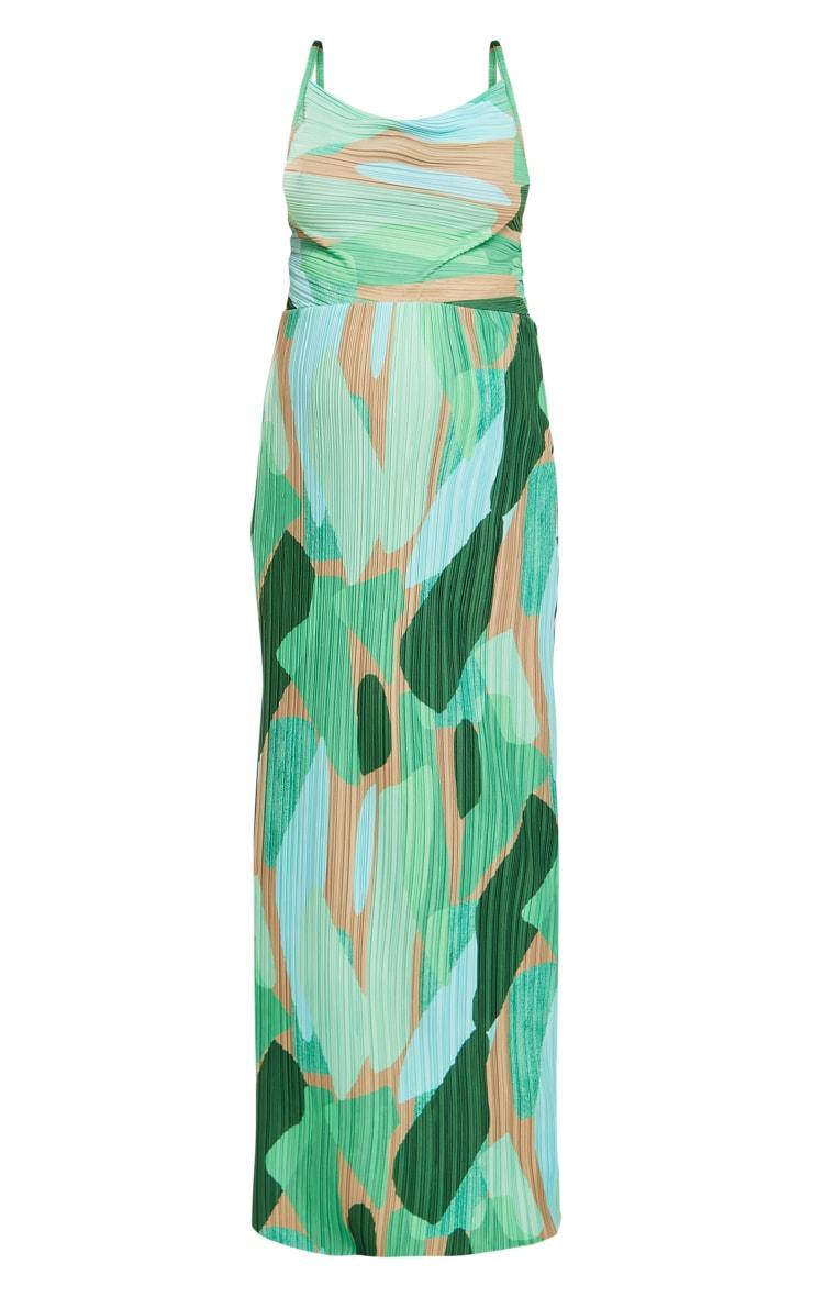 Maternity Green Abstract Print Plisee Midaxi Dress Product Image