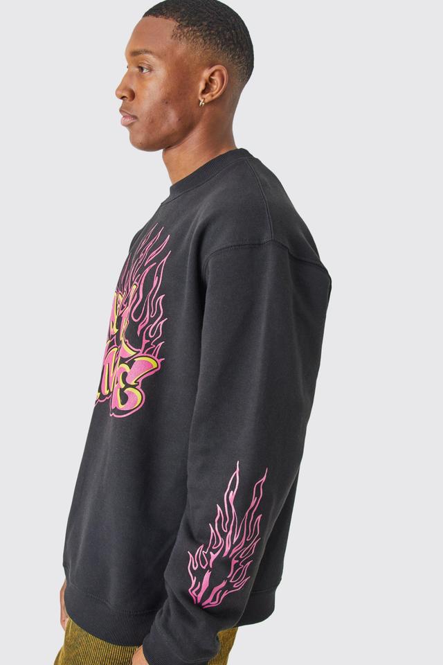 Oversized Extended Neck Grafitti Graphic Sweatshirt | boohooMAN USA Product Image