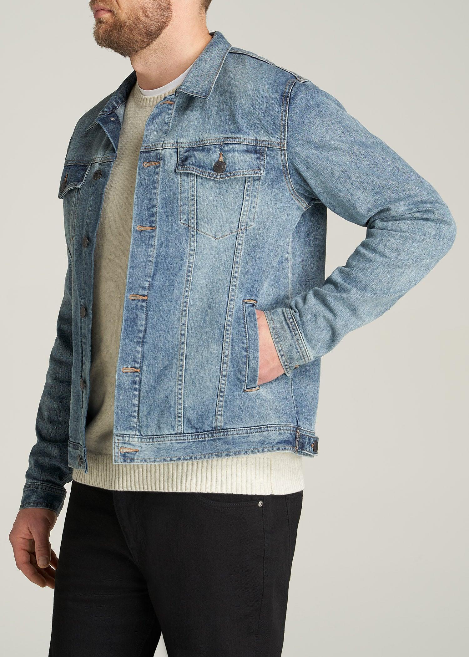 LJ&S Men's Tall Denim Jacket in Medium Blue Male Product Image