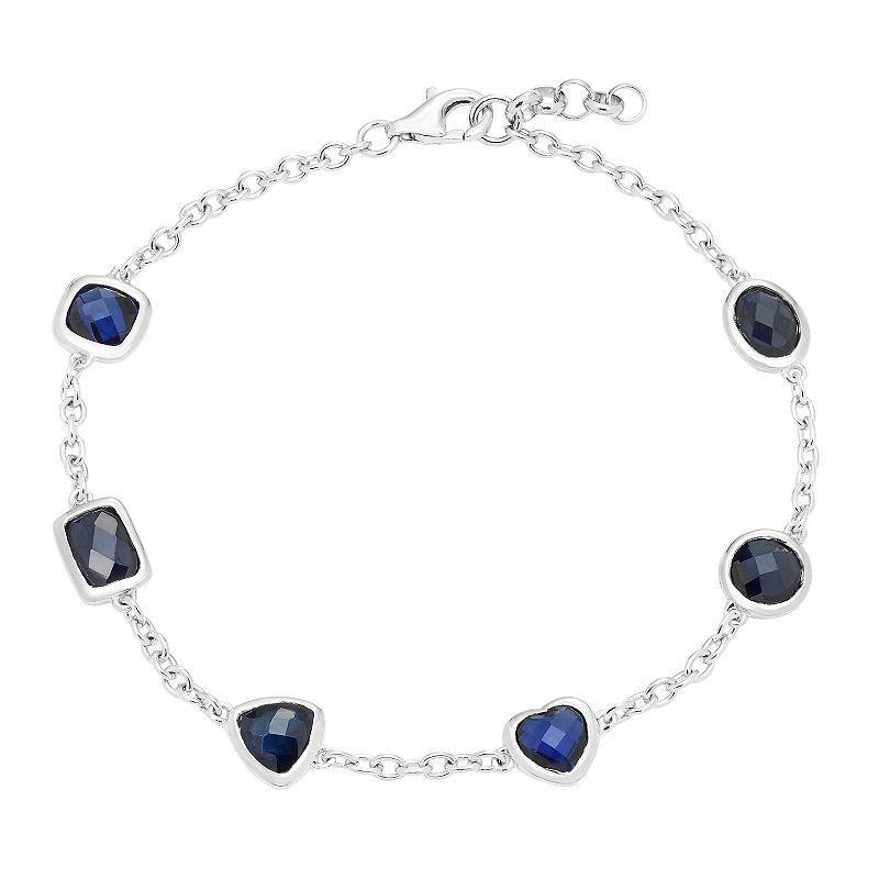 Sterling Silver & Lab-Created Sapphire Bracelet, Womens Product Image