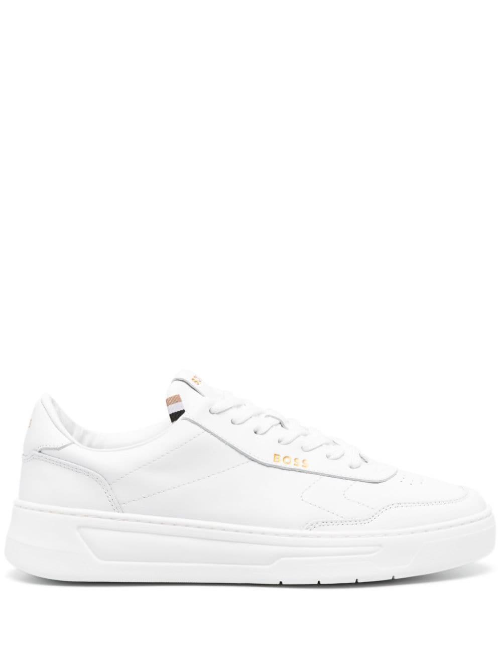 HUGO BOSS Logo-print Leather Sneakers In White Product Image