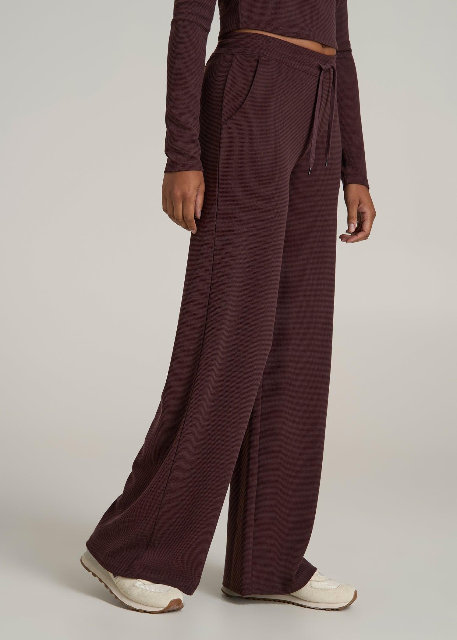 Mid Rise Waffle Wide Leg Pants for Tall Women in Oxblood Female Product Image