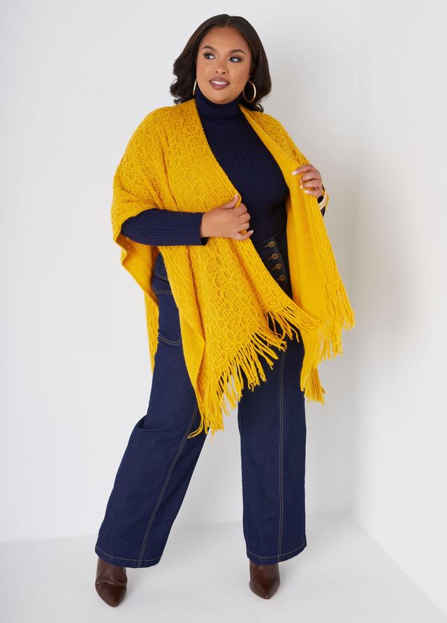 Plus Size Fringed Open Knit Ruana Ashley Stewart Product Image