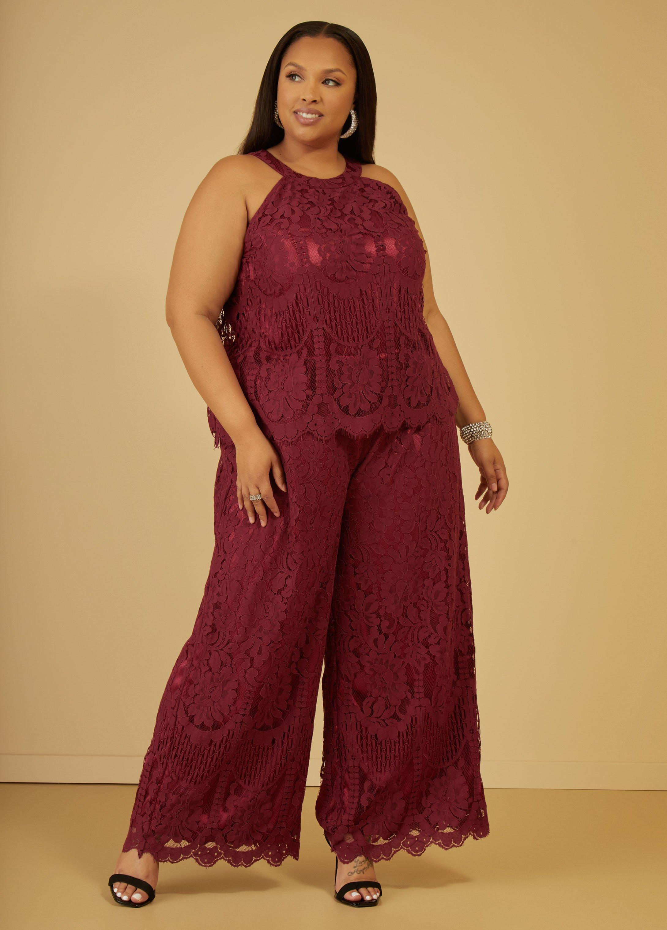 Plus Size Corded Lace Straight Leg Jumpsuit, - Ashley Stewart Product Image