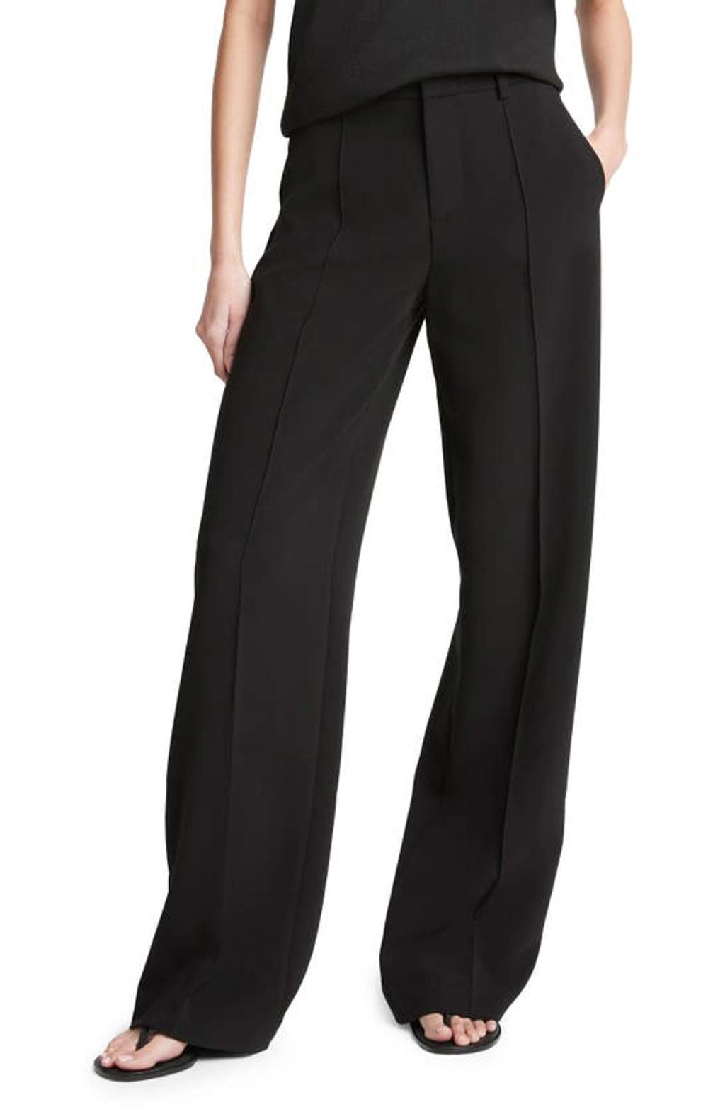 Pintuck Wide Leg Pants In Black Product Image