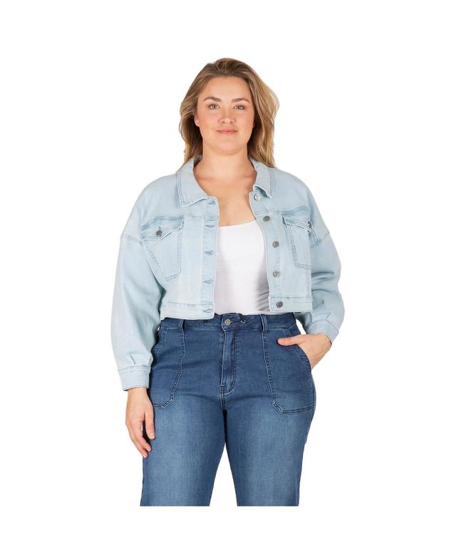 Womens Plus Size Cropped Denim Trucker Jacket - Light Product Image