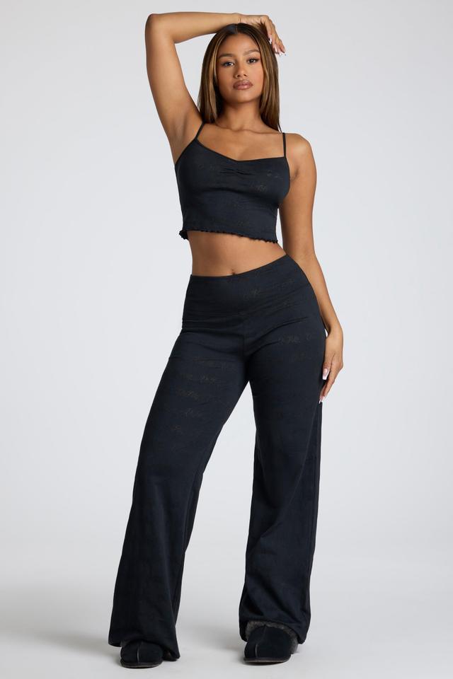 Tall Mid Rise Straight Leg Pointelle Trousers in Black Product Image