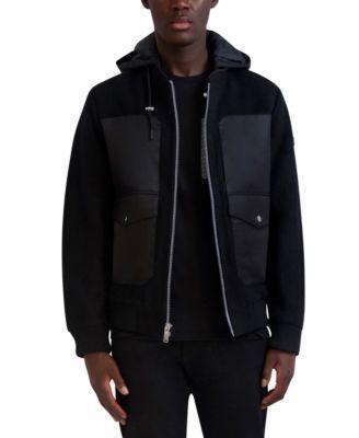 Men's Mixed-Media Hooded Bomber Jacket Product Image