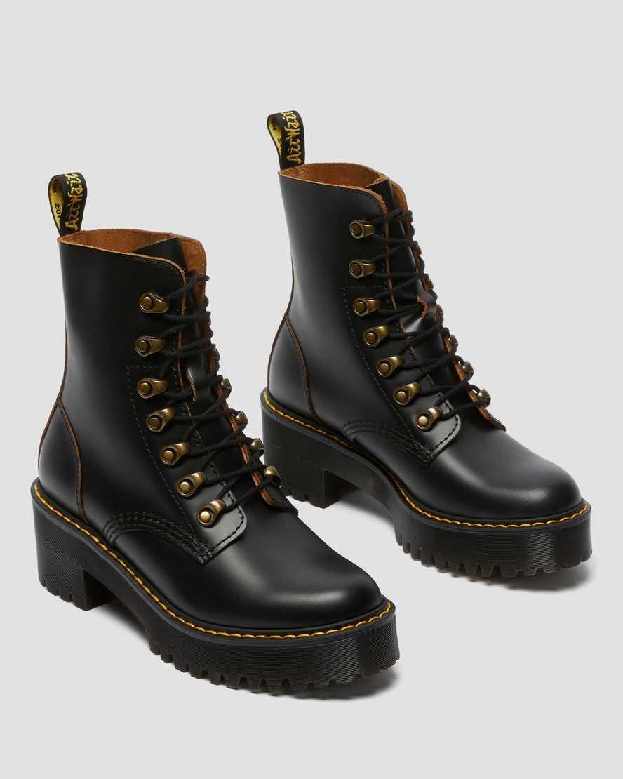 Dr. Martens Leona Smooth Leather Chunky Lug Sole Platform Heel Combat Boots Product Image