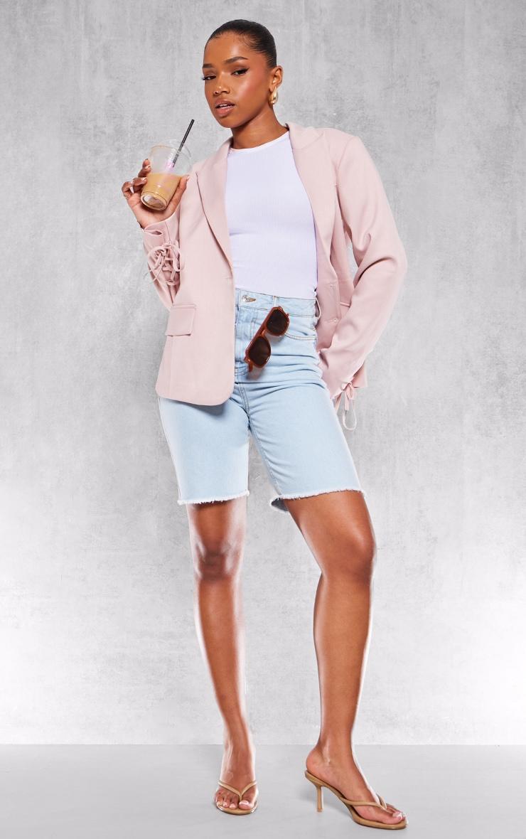 Pastel Pink Lace Up Sleeve Blazer Product Image