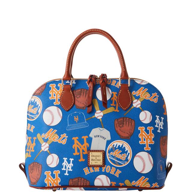 Dooney & Bourke Womens MLB Mets Zip Zip Coated Cotton Satchel Bag in Blue Product Image