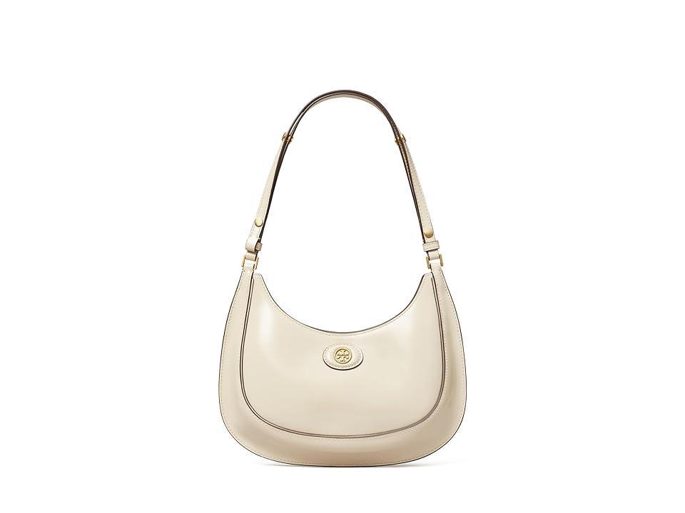 Tory Burch Robinson Spazzolato Convertible Crescent Bag (Shea Butter) Cross Body Handbags Product Image