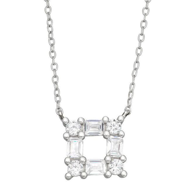 Sterling Silver Cubic Zirconia Square Necklace, Womens Product Image