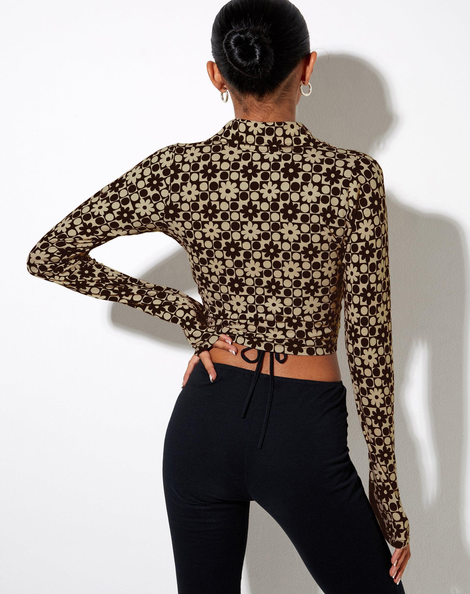 Ryals Crop Top in Patchwork Daisy Brown Product Image