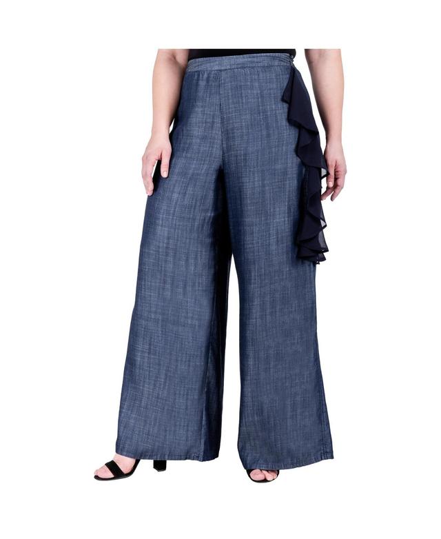 Womens Plus Size Tencel Side Seam Ruffle Palazzo Pants Product Image