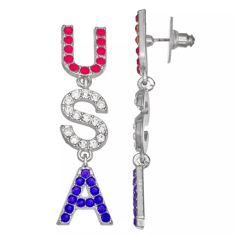 Silver Tone Patriotic USA Drop Earrings, Womens, Multi Product Image