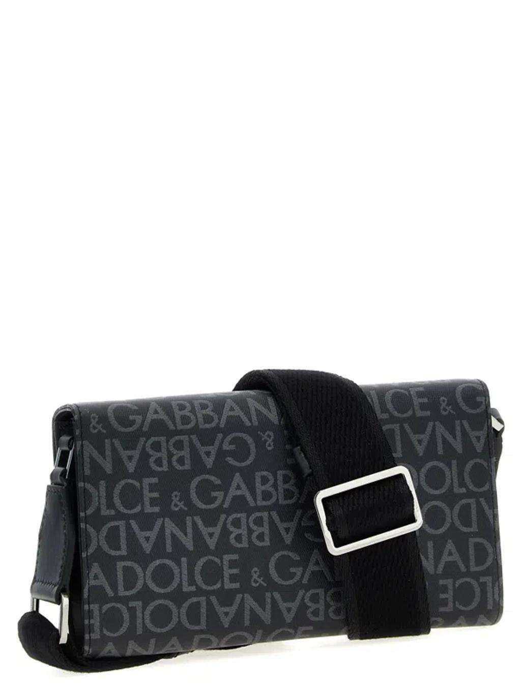 Coated Jacquard Crossbody Bag Crossbody Bags Black In Blue Product Image