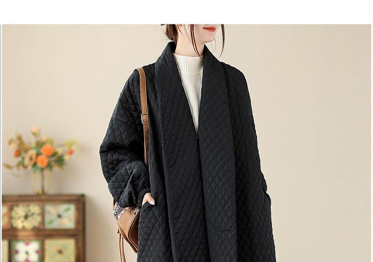 Plain Quilted Button-Up Long Coat Product Image