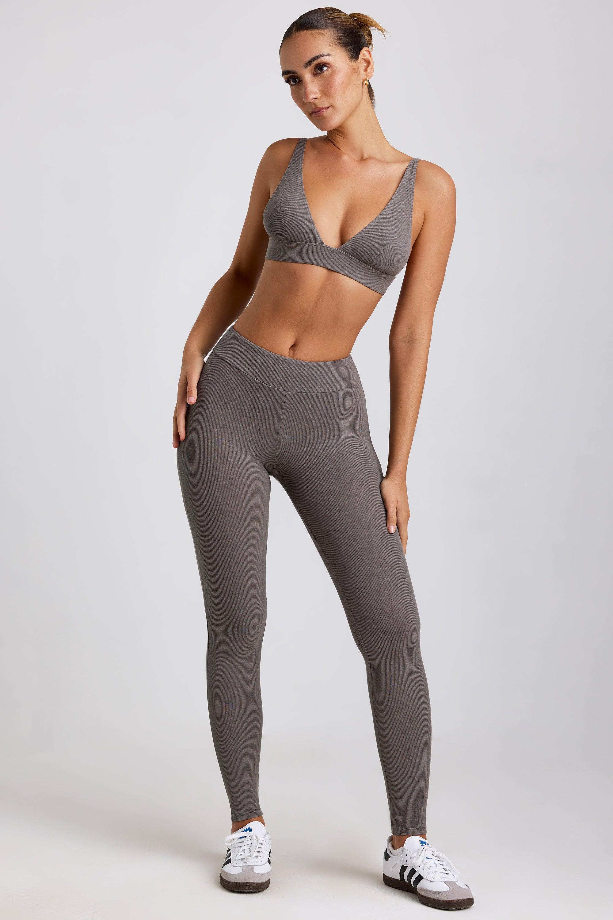 Petite Ribbed Modal High Waist Leggings in Grey Product Image