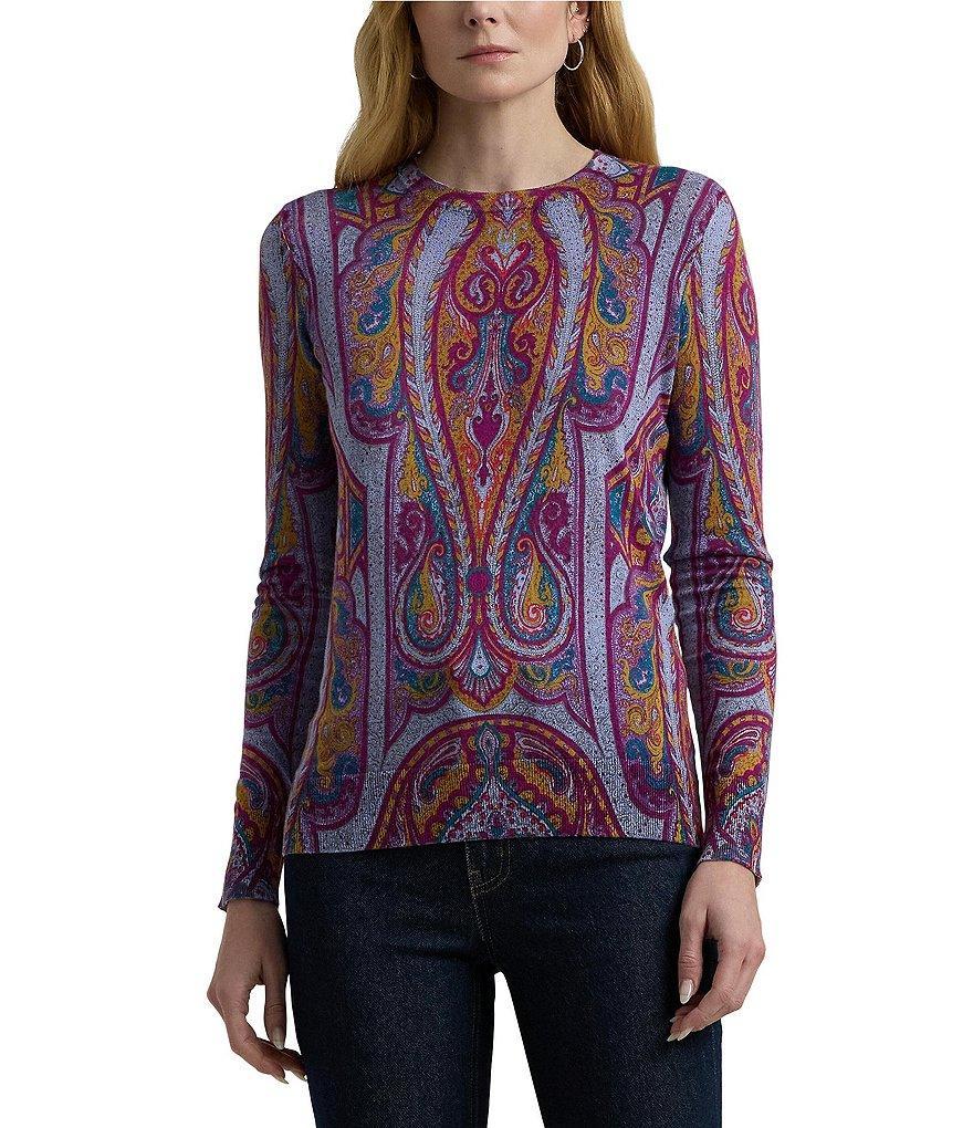 Lauren Ralph Lauren Cotton-Blend Shavonne Paisley Print Crew Neck Long Sleeve Fitted Sweater Product Image