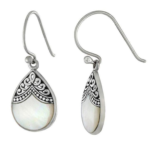 Athra NJ Inc Sterling Silver Mother-of-Pearl Filigree Teardrop Earrings, Womens, Silver Tone Product Image