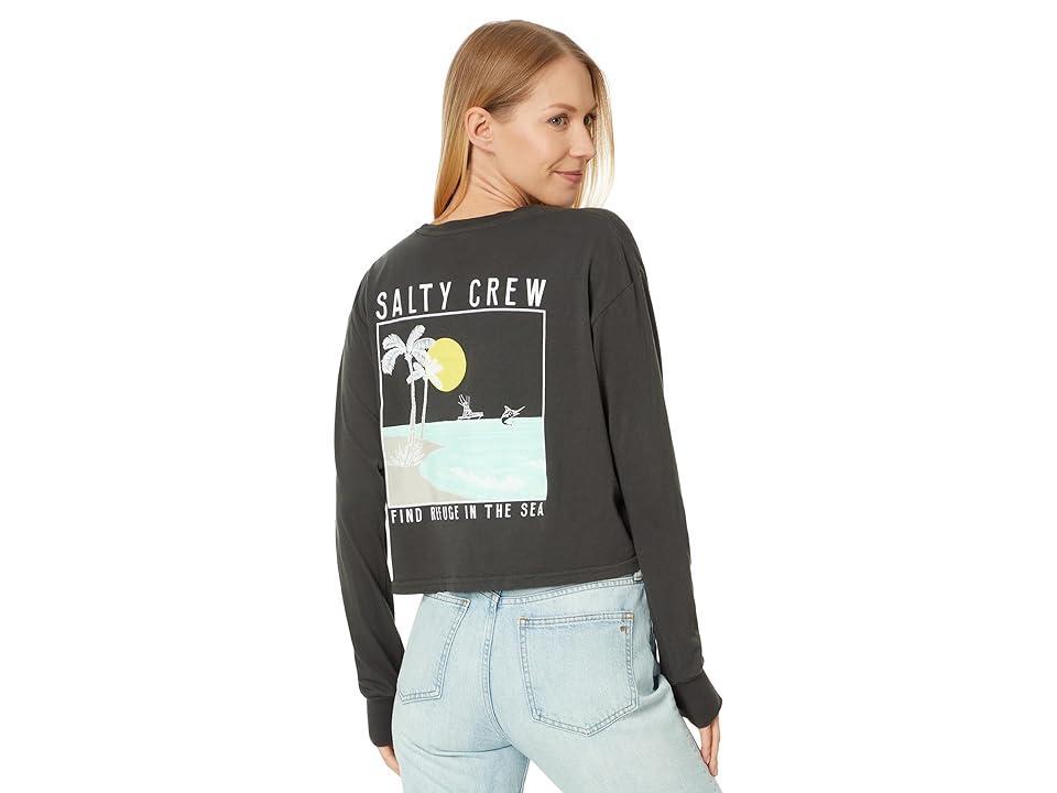 Salty Crew The Good Life Long Sleeve Crop Tee (Charcoal) Women's Clothing Product Image