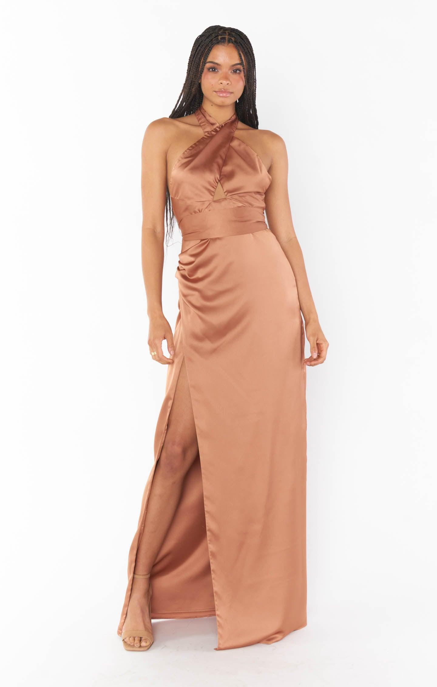 Adele Halter Maxi Dress ~ Copper Luxe Satin Product Image