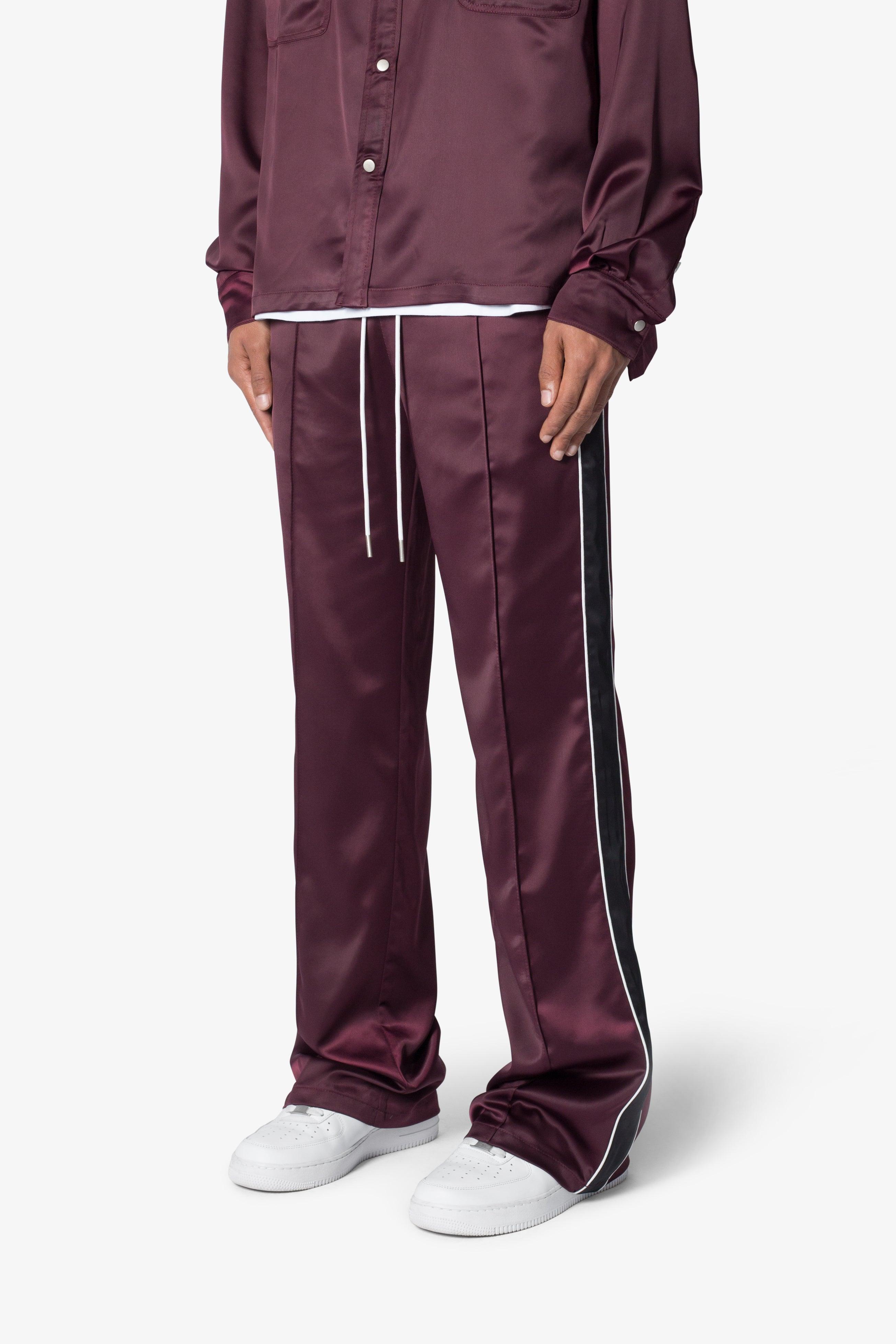 Satin Track Pants - Burgundy Product Image