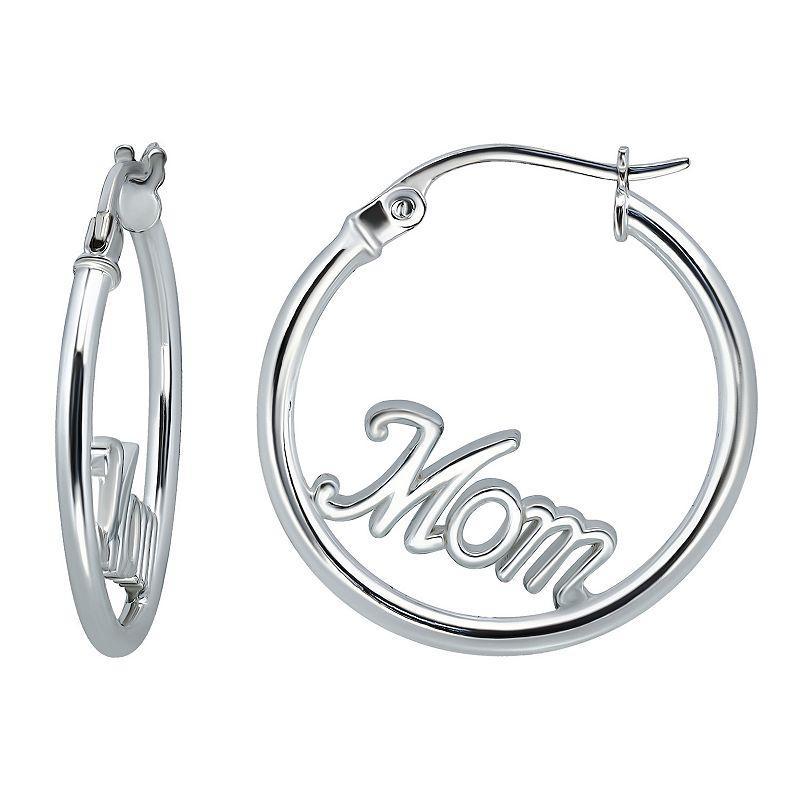 Aleure Precioso Sterling Silver Mom Center Hoop Earrings, Womens, Silver Tone Product Image