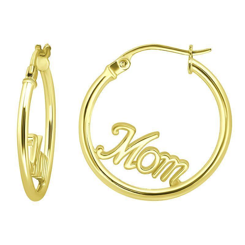 Aleure Precioso Sterling Silver Mom Center Hoop Earrings, Womens, Gold Product Image