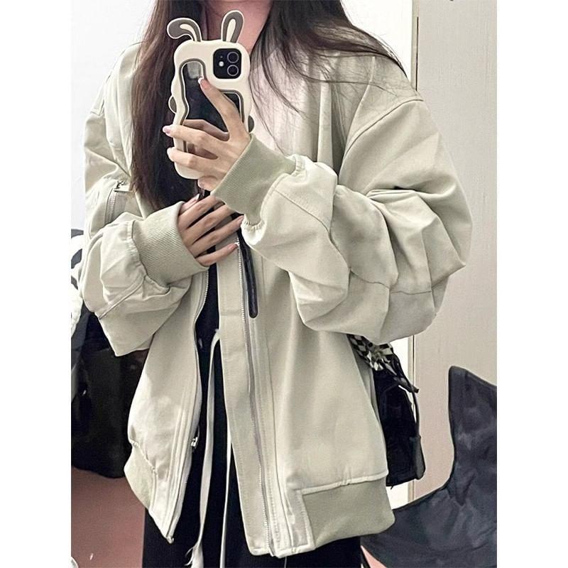 Plain Zip Bomber Jacket Product Image