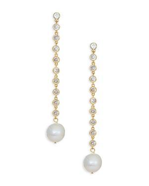 Womens 18K Gold-Plated, Cubic Zirconia & Freshwater Pearl Chain Earrings Product Image