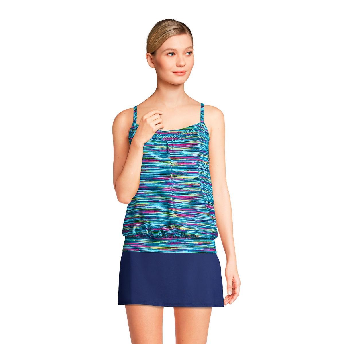 Lands End Womens Ddd-Cup Blouson Tummy Hiding Tankini Swimsuit Top Adjustable Straps Product Image