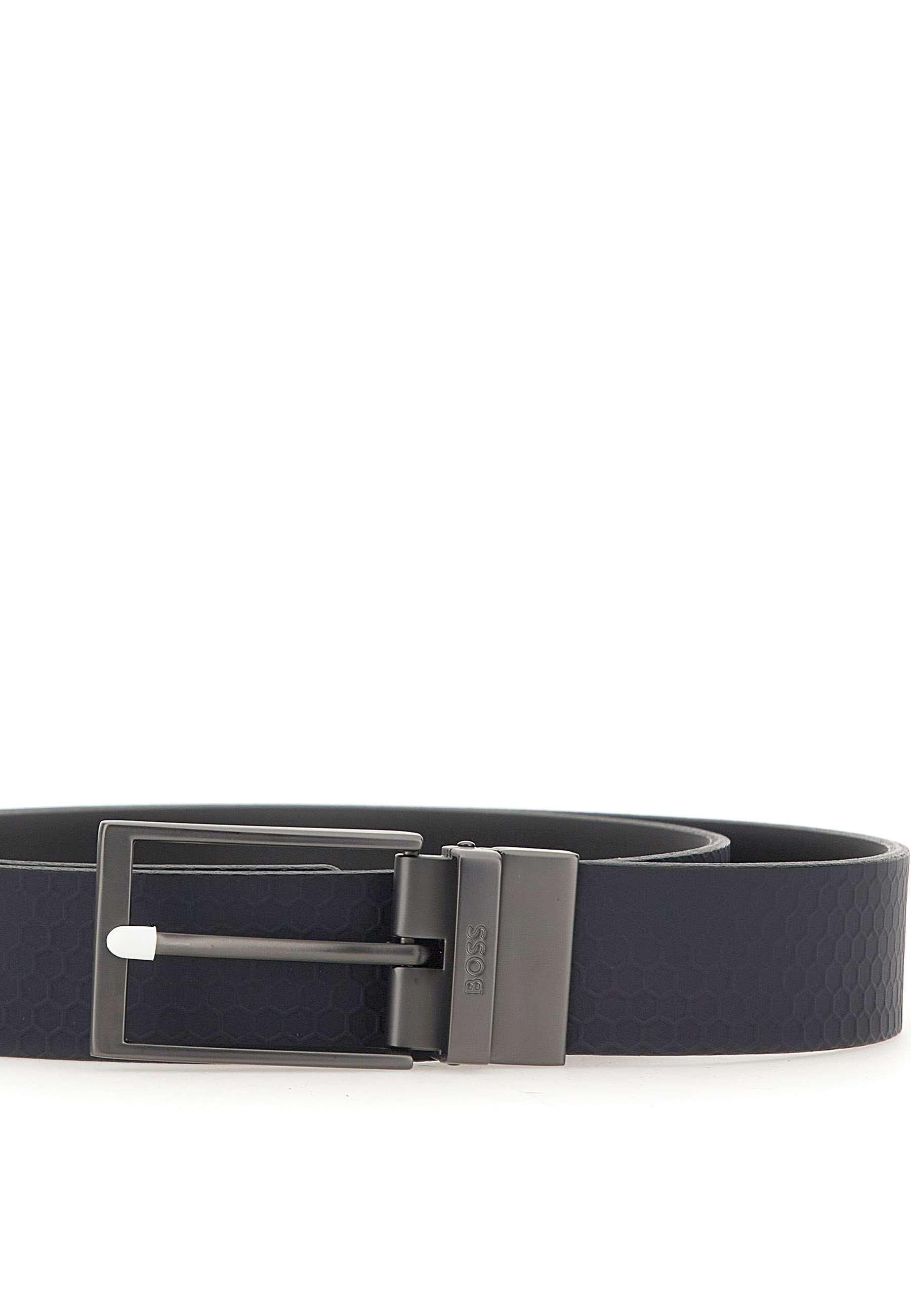 HUGO BOSS Logo Engraved Buckle Belt In Blue Product Image