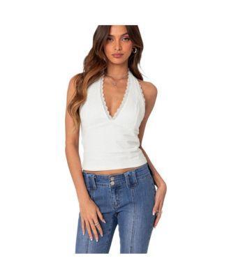 Edikted Womens Carolyn Lacey Halter Top Product Image