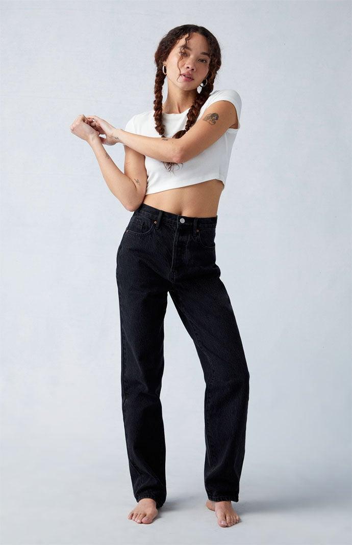 Womens Eco Black Butt Slit Dad Jeans Product Image