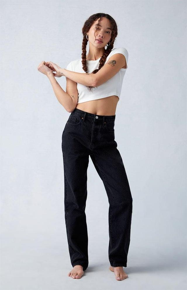 Eco Black Butt Slit Dad Jeans Product Image