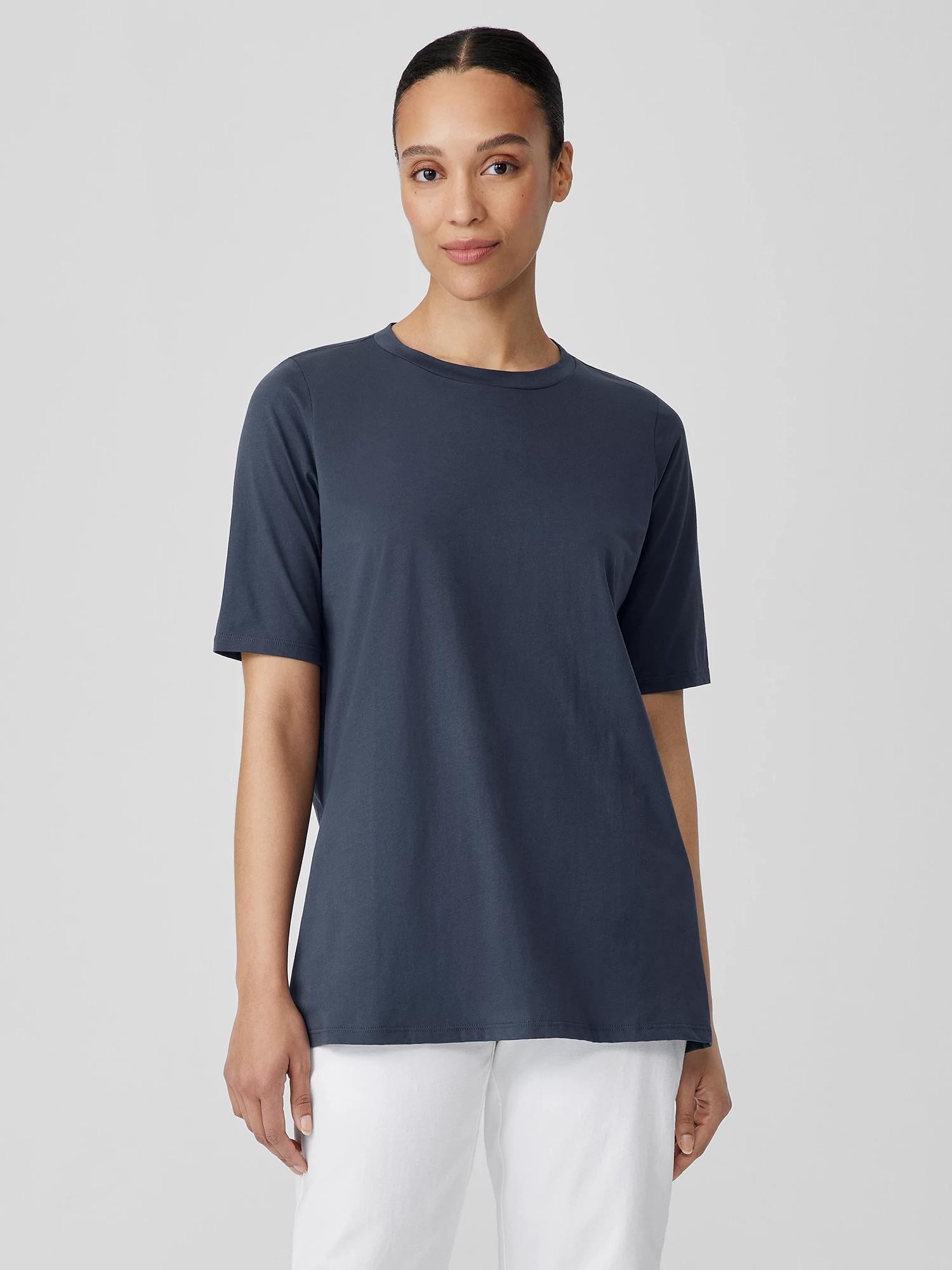 EILEEN FISHER Organic Pima Cotton Jersey Long Teefemale Product Image