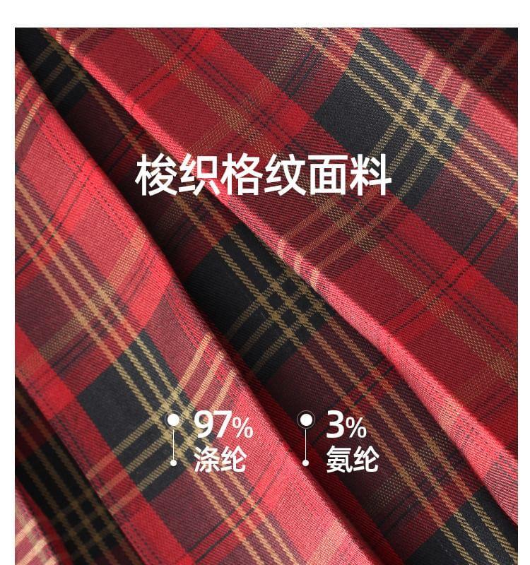 High Waist Plaid Pleated Mini A-Line Skirt Product Image