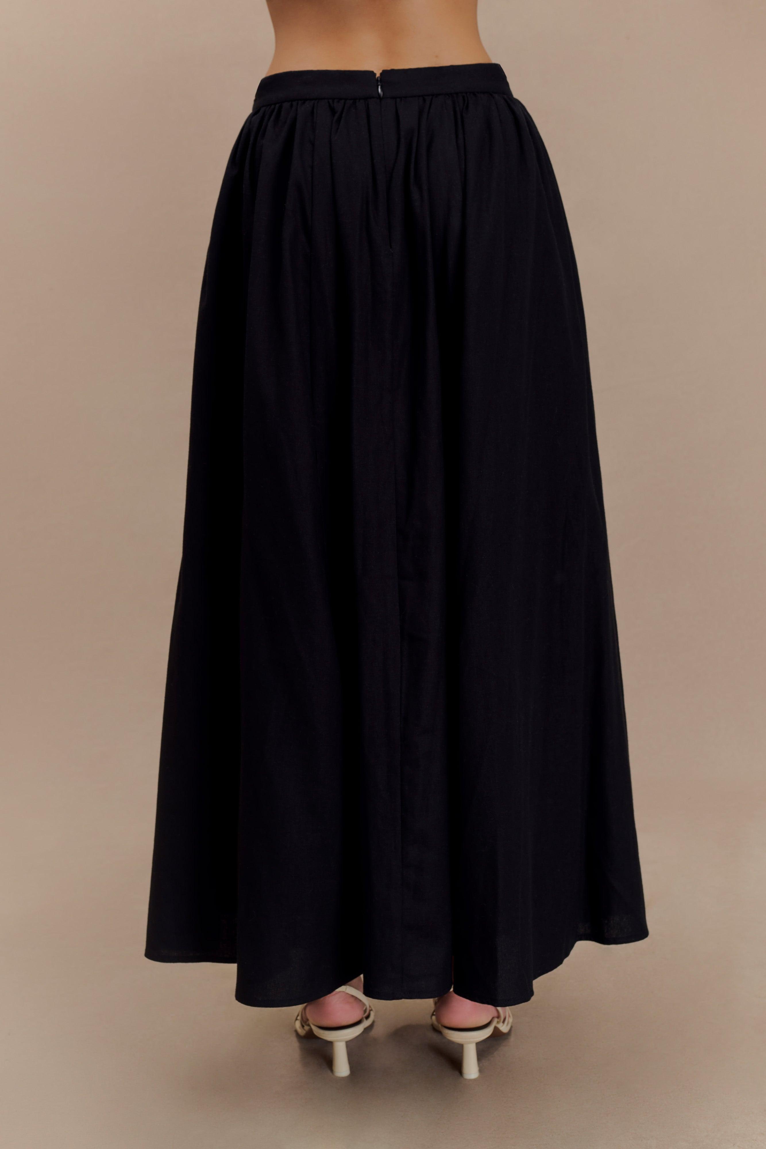 Clarence Linen A-Line Maxi Skirt - Black Product Image