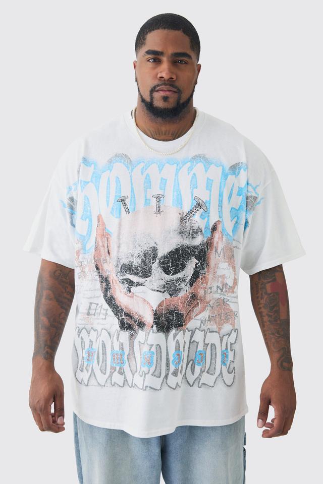 Plus Oversized Skull Over Seams Graphic T-shirt | boohooMAN USA Product Image