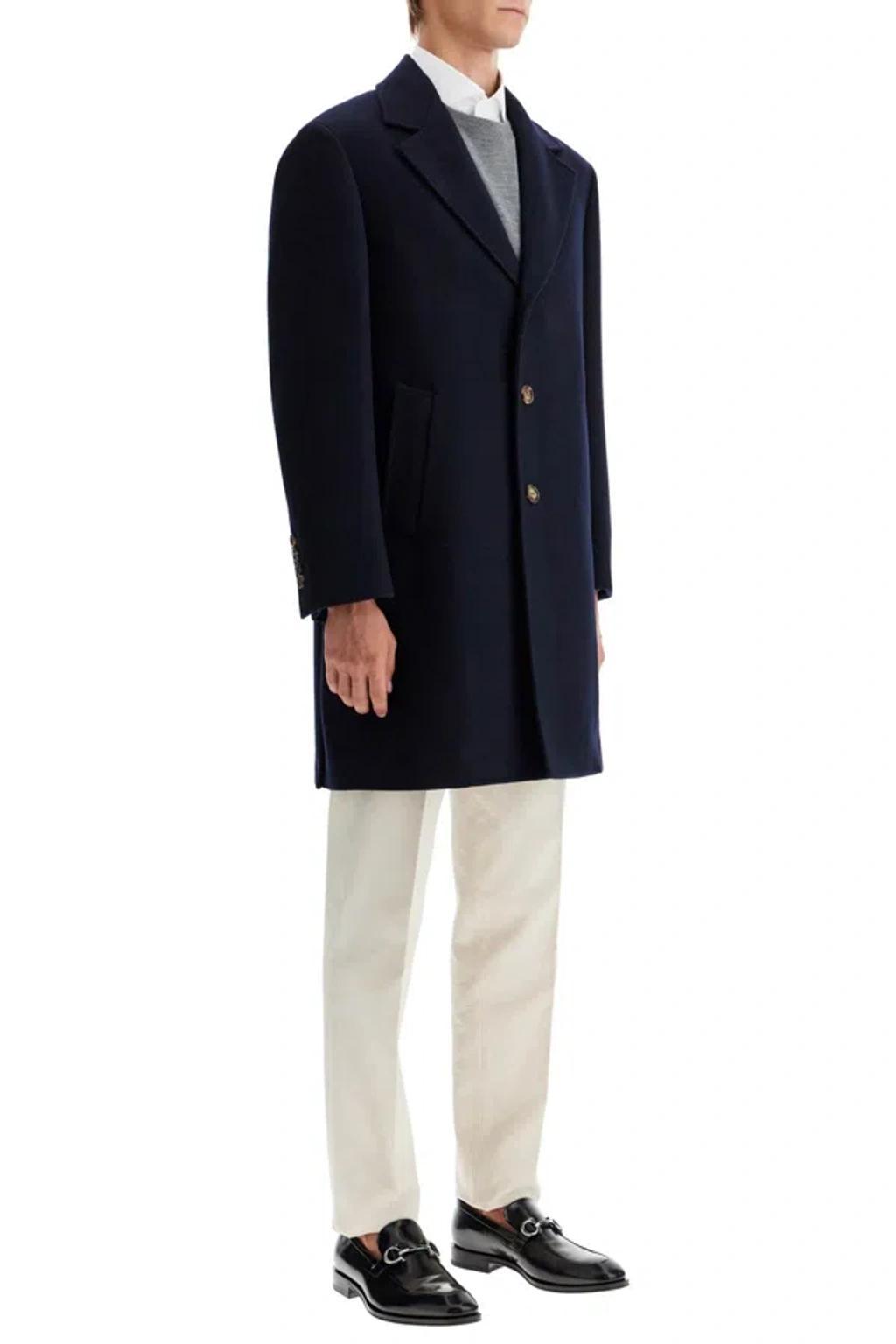 BRUNELLO CUCINELLI Wool Beaver Coat In Eight In Blue Product Image