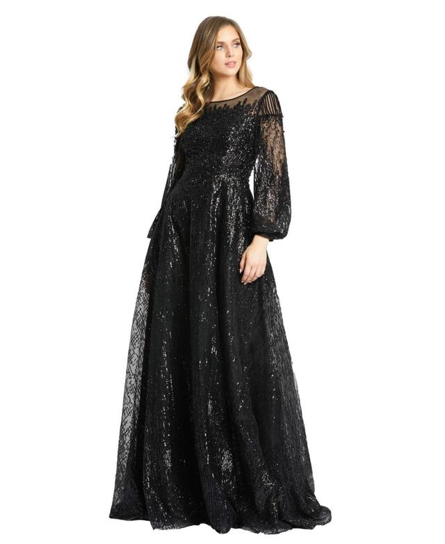 Mac Duggal Sequin Long Sleeve A-Line Gown Product Image