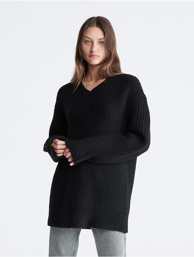 Calvin Klein Womens Relaxed Fit V-Neck Sweater - Black - XS Product Image