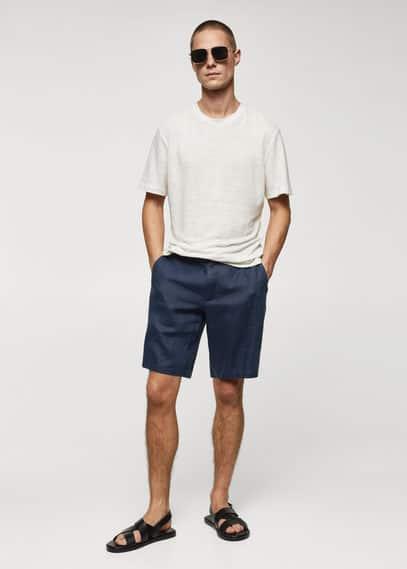 MANGO MAN - 100% linen shorts navyMen Product Image